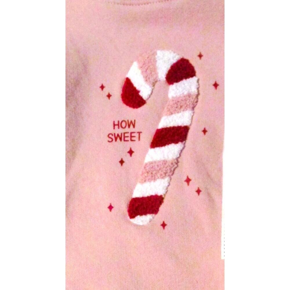 Cat & Jack Girl's Pastel Pink Sweatshirt Appliqued Chenille Candy Cane Size 5T - Picture 3 of 4
